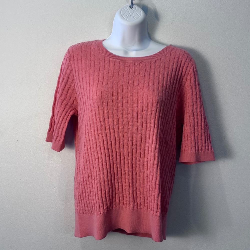 Liz Claiborne Women's Pink Cable Knit Sweater 3/4 Sleeve‎ Crew Neck Size Medium